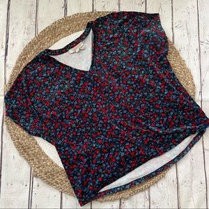 💐✨LOFT velvet dark floral boxy fit blouse shirt Sz L
